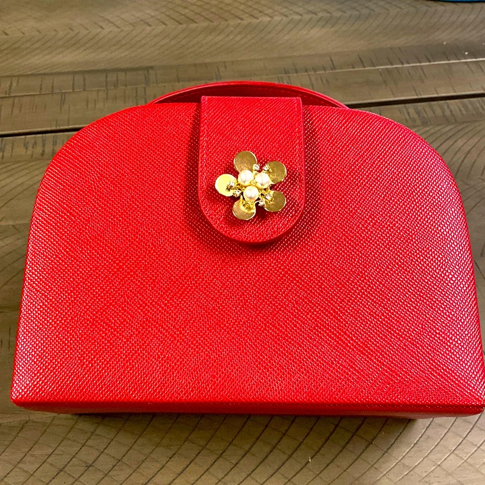 "Tuscan Designs" Red Saffiano Leather Jewelry Box/Travel Case